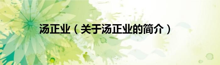 湯正業(yè)（關(guān)于湯正業(yè)的簡(jiǎn)介）