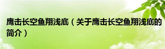 鷹擊長(zhǎng)空魚(yú)翔淺底（關(guān)于鷹擊長(zhǎng)空魚(yú)翔淺底的簡(jiǎn)介）