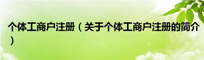 個體工商戶注冊（關(guān)于個體工商戶注冊的簡介）