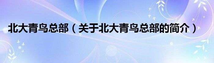 北大青鳥總部（關于北大青鳥總部的簡介）