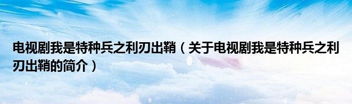 電視劇我是特種兵之利刃出鞘（關(guān)于電視劇我是特種兵之利刃出鞘的簡介）