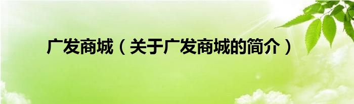 廣發(fā)商城（關(guān)于廣發(fā)商城的簡介）