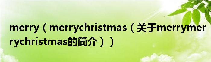 merry（merrychristmas（關(guān)于merrymerrychristmas的簡介））