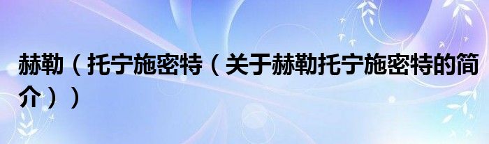 赫勒（托寧施密特（關(guān)于赫勒托寧施密特的簡介））