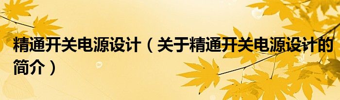 精通開關電源設計（關于精通開關電源設計的簡介）