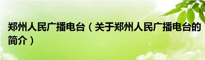 鄭州人民廣播電臺（關(guān)于鄭州人民廣播電臺的簡介）