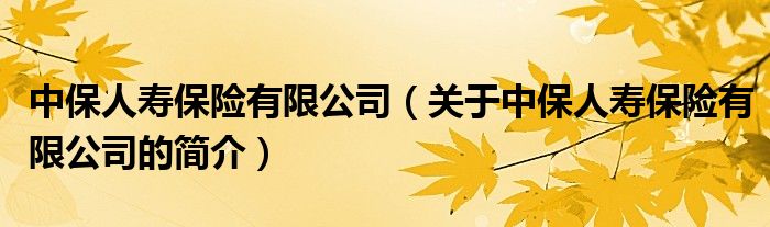 中保人壽保險有限公司（關(guān)于中保人壽保險有限公司的簡介）