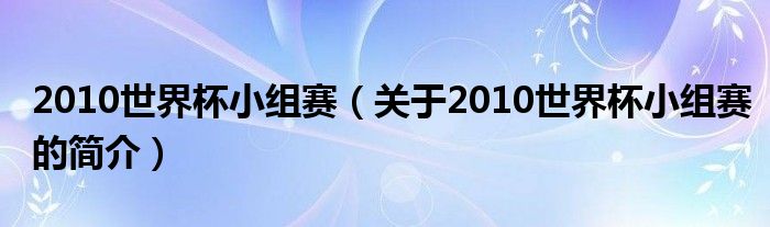 2010世界杯小組賽（關(guān)于2010世界杯小組賽的簡介）