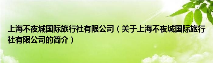 上海不夜城國(guó)際旅行社有限公司（關(guān)于上海不夜城國(guó)際旅行社有限公司的簡(jiǎn)介）