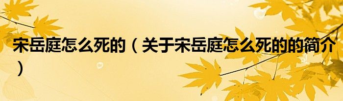 宋岳庭怎么死的（關(guān)于宋岳庭怎么死的的簡(jiǎn)介）