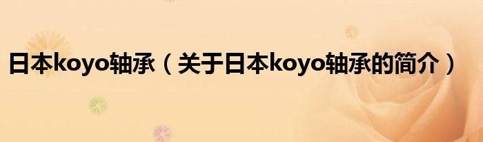 日本koyo軸承（關于日本koyo軸承的簡介）