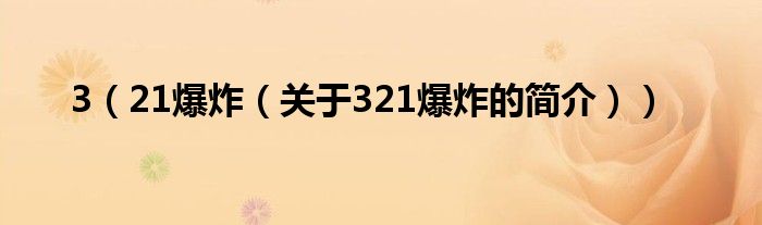 3（21爆炸（關(guān)于321爆炸的簡(jiǎn)介））