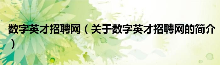 數(shù)字英才招聘網(wǎng)（關(guān)于數(shù)字英才招聘網(wǎng)的簡介）