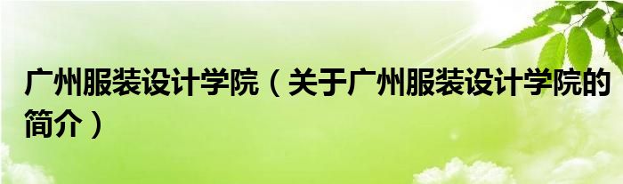 廣州服裝設(shè)計(jì)學(xué)院（關(guān)于廣州服裝設(shè)計(jì)學(xué)院的簡(jiǎn)介）