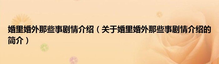 婚里婚外那些事劇情介紹（關(guān)于婚里婚外那些事劇情介紹的簡介）