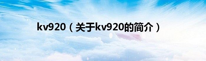 kv920（關于kv920的簡介）