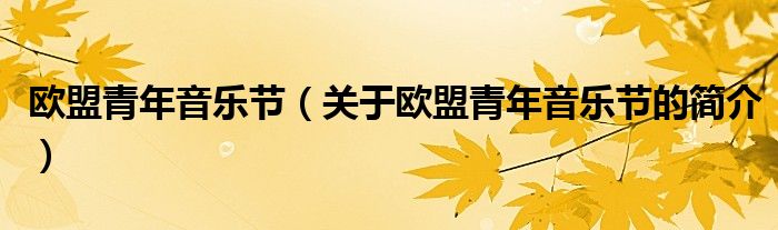 歐盟青年音樂節(jié)（關(guān)于歐盟青年音樂節(jié)的簡介）