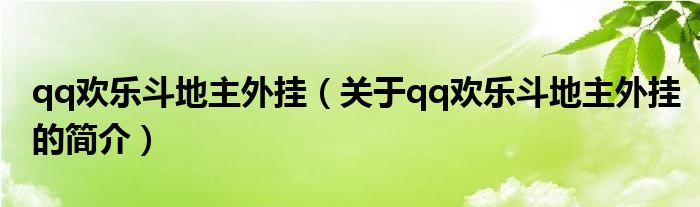 qq歡樂斗地主外掛（關(guān)于qq歡樂斗地主外掛的簡(jiǎn)介）