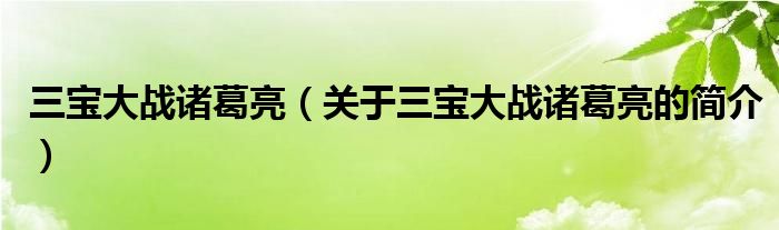 三寶大戰(zhàn)諸葛亮（關于三寶大戰(zhàn)諸葛亮的簡介）