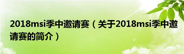 2018msi季中邀請賽（關(guān)于2018msi季中邀請賽的簡介）