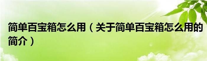 簡單百寶箱怎么用（關于簡單百寶箱怎么用的簡介）