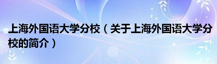 上海外國語大學分校（關于上海外國語大學分校的簡介）