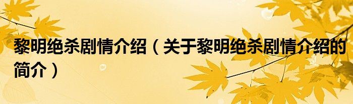 黎明絕殺劇情介紹（關(guān)于黎明絕殺劇情介紹的簡(jiǎn)介）