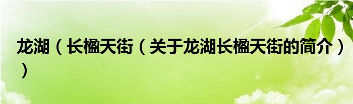 龍湖（長(zhǎng)楹天街（關(guān)于龍湖長(zhǎng)楹天街的簡(jiǎn)介））