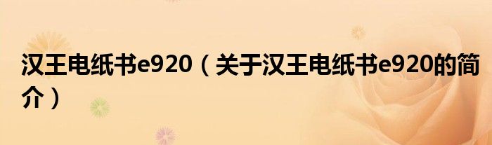 漢王電紙書e920（關于漢王電紙書e920的簡介）