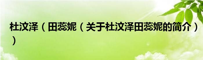 杜汶澤（田蕊妮（關(guān)于杜汶澤田蕊妮的簡(jiǎn)介））