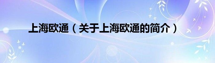 上海歐通（關(guān)于上海歐通的簡介）