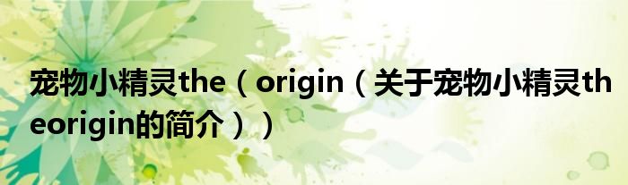 寵物小精靈the（origin（關于寵物小精靈theorigin的簡介））