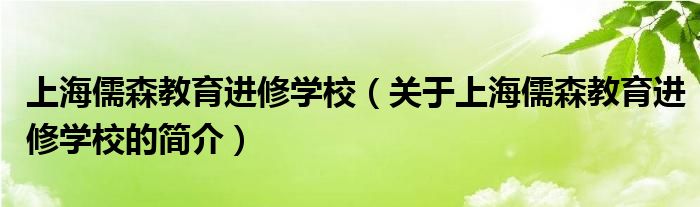 上海儒森教育進(jìn)修學(xué)校（關(guān)于上海儒森教育進(jìn)修學(xué)校的簡介）