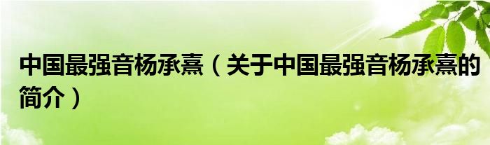 中國最強音楊承熹（關(guān)于中國最強音楊承熹的簡介）