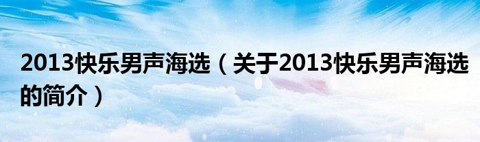 2013快樂男聲海選（關(guān)于2013快樂男聲海選的簡介）