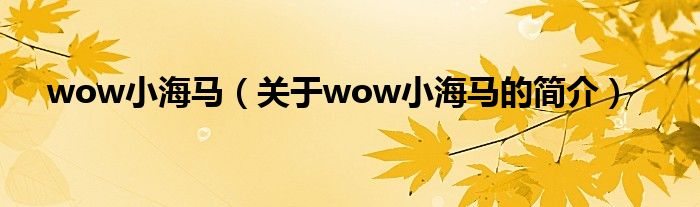 wow小海馬（關(guān)于wow小海馬的簡介）