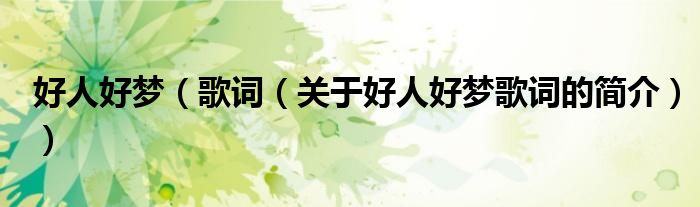 好人好夢(mèng)（歌詞（關(guān)于好人好夢(mèng)歌詞的簡(jiǎn)介））