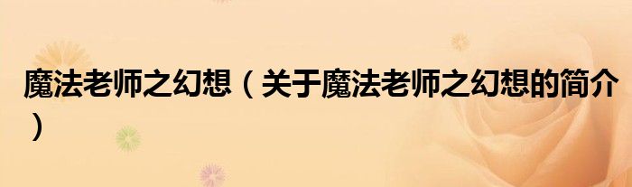 魔法老師之幻想（關(guān)于魔法老師之幻想的簡介）