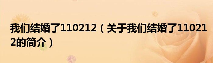 我們結(jié)婚了110212（關(guān)于我們結(jié)婚了110212的簡介）