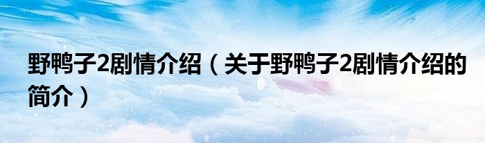 野鴨子2劇情介紹（關于野鴨子2劇情介紹的簡介）