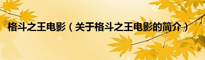 格斗之王電影（關(guān)于格斗之王電影的簡(jiǎn)介）