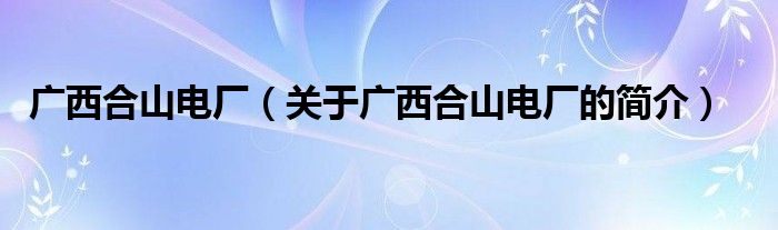 廣西合山電廠（關于廣西合山電廠的簡介）