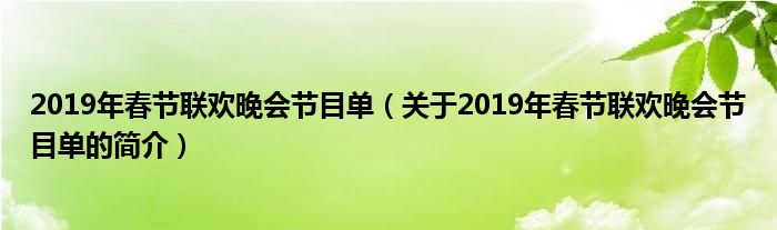 2019年春節(jié)聯(lián)歡晚會節(jié)目單（關(guān)于2019年春節(jié)聯(lián)歡晚會節(jié)目單的簡介）