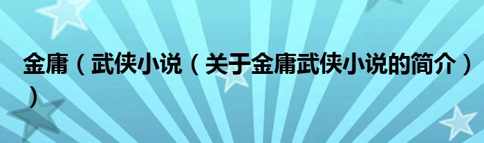 金庸（武俠小說（關于金庸武俠小說的簡介））