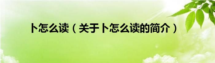 卜怎么讀（關(guān)于卜怎么讀的簡介）