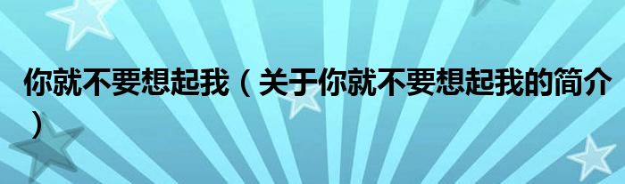 你就不要想起我（關(guān)于你就不要想起我的簡(jiǎn)介）