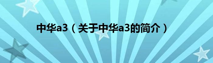 中華a3（關(guān)于中華a3的簡介）