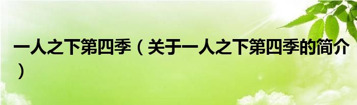 一人之下第四季（關(guān)于一人之下第四季的簡(jiǎn)介）