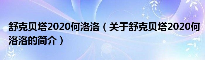 舒克貝塔2020何洛洛（關于舒克貝塔2020何洛洛的簡介）