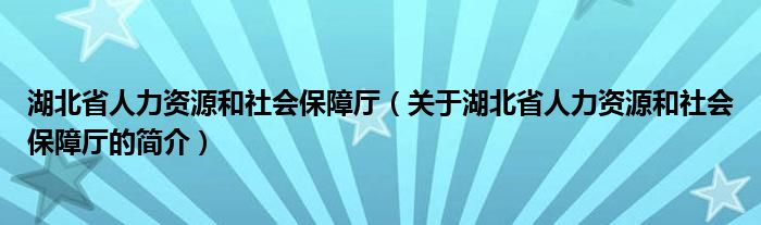 湖北省人力資源和社會保障廳（關于湖北省人力資源和社會保障廳的簡介）